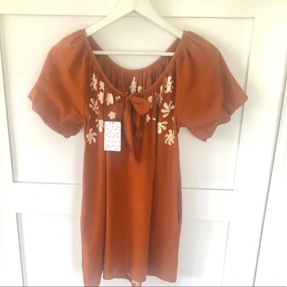 ✨HP✨FREE PEOPLE Embroidered Fiona Midi Dress Deep Ochre XS